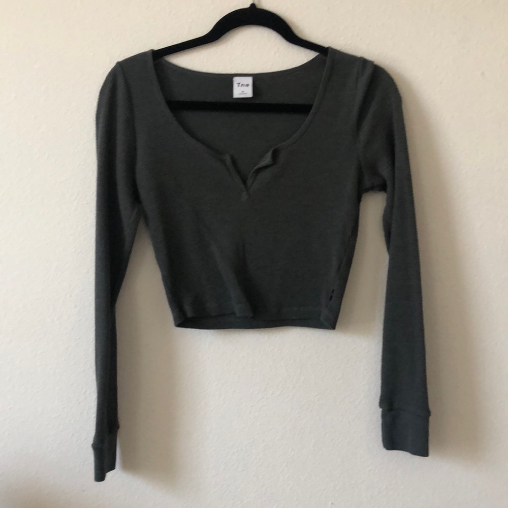 Aritzia TNA thermal waffle knit sweater dark grey